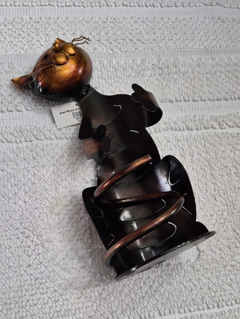 Metal Cat Wine Bottle Holder in Bronze and Black